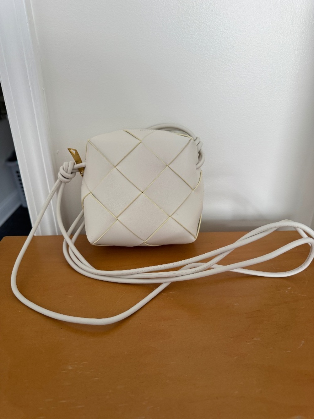 Woven bottega like crossbody bag